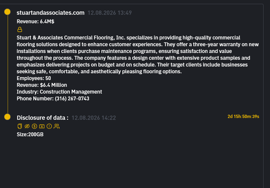 STUART & ASSOCIATES COMMERCIAL FLOORING INC falls victim to INC RANSOM Ransomware