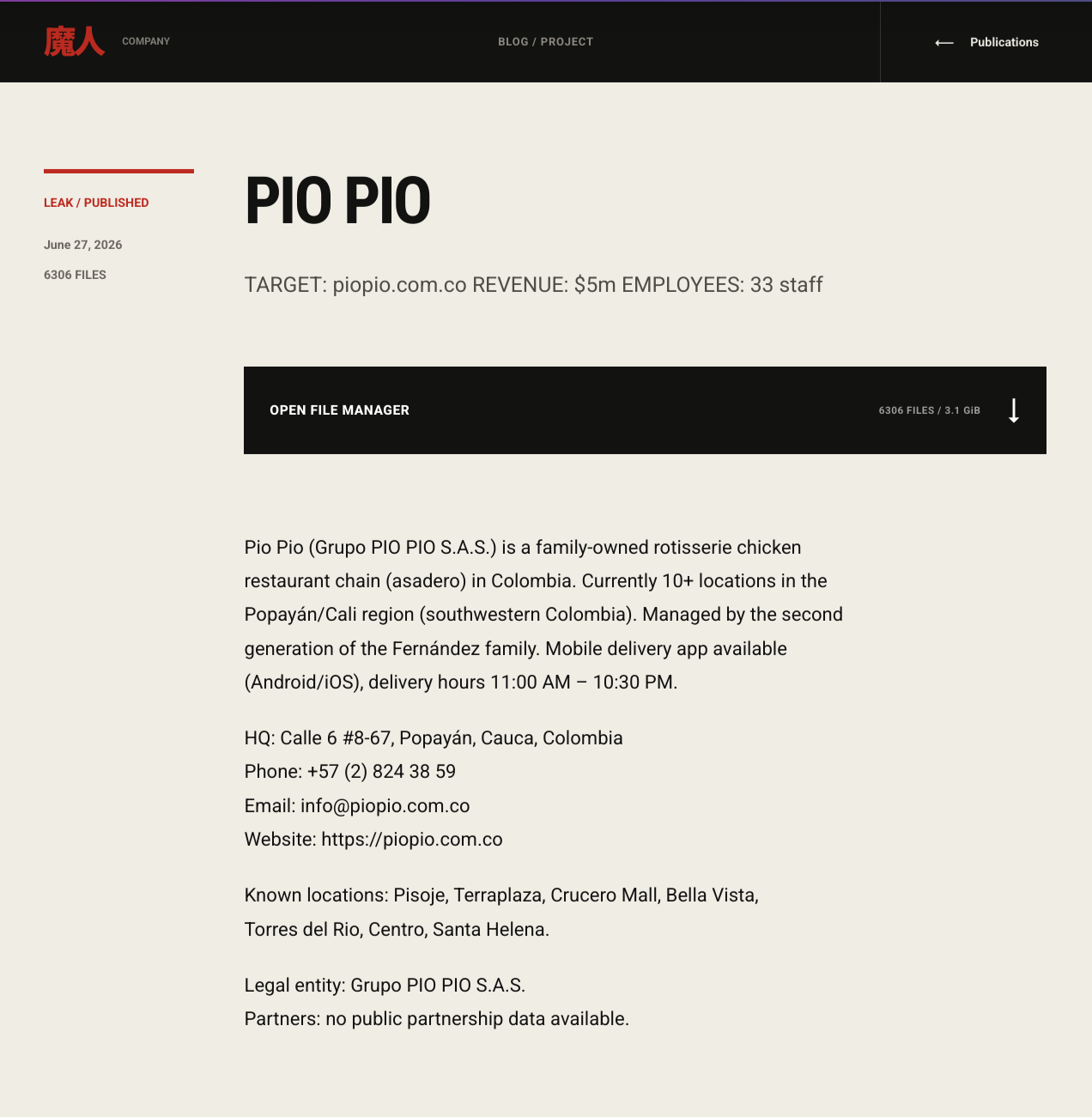 Grupo Pio Pio S.A.S falls victim to MAJINAHANASHI Ransomware