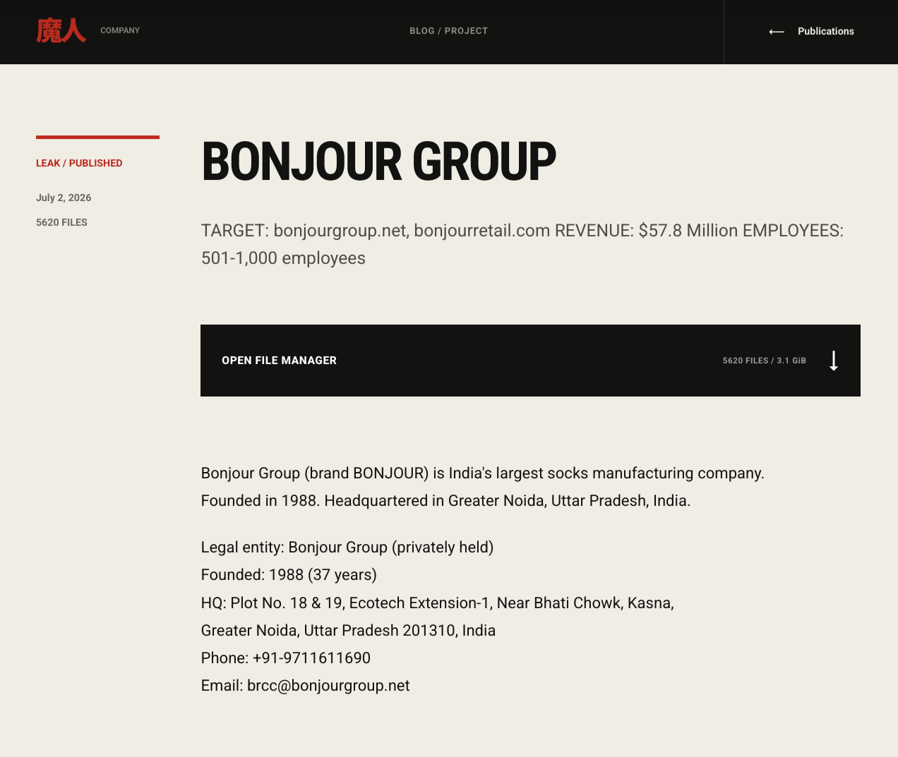 Bonjour Group falls victim to MAJINAHANASHI Ransomware