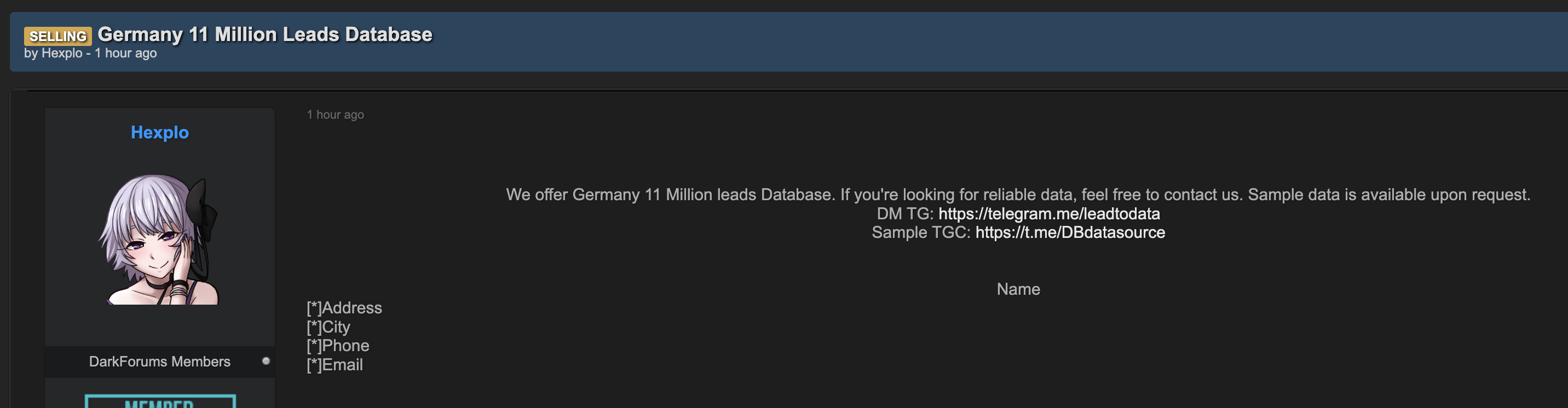 Alleged sale of Germany leads database