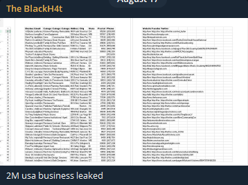Alleged data leak of USA business