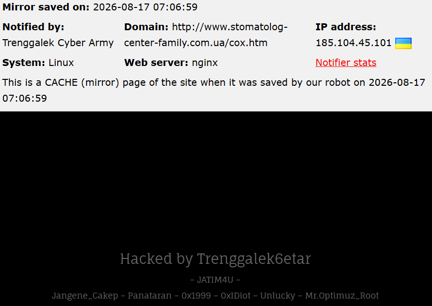 Trenggalek Cyber Army targets the website of Center of Family Dentistry II