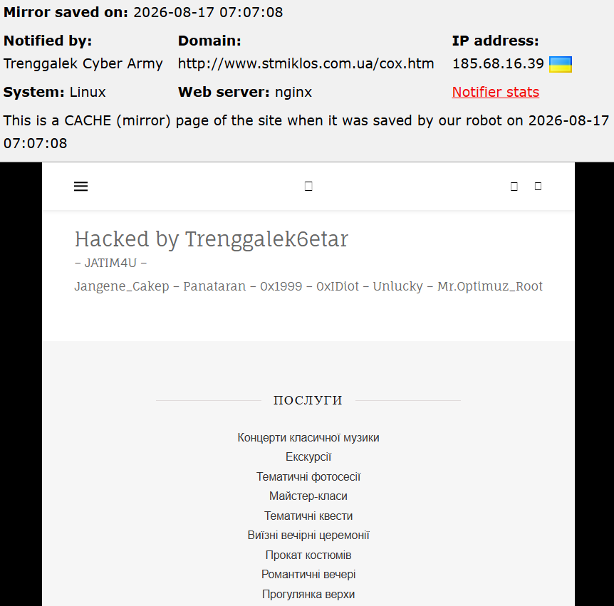 Trenggalek Cyber Army targets the website of St. Miklos Portal