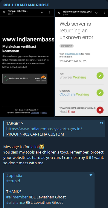 RBL LEVIATHAN GHOST targets the website of Embassy of India, Jakarta