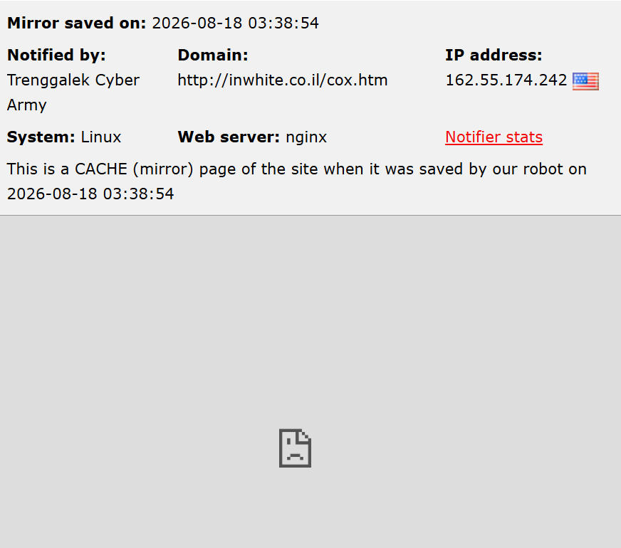 Trenggalek Cyber Army targets the website of IN WHITE