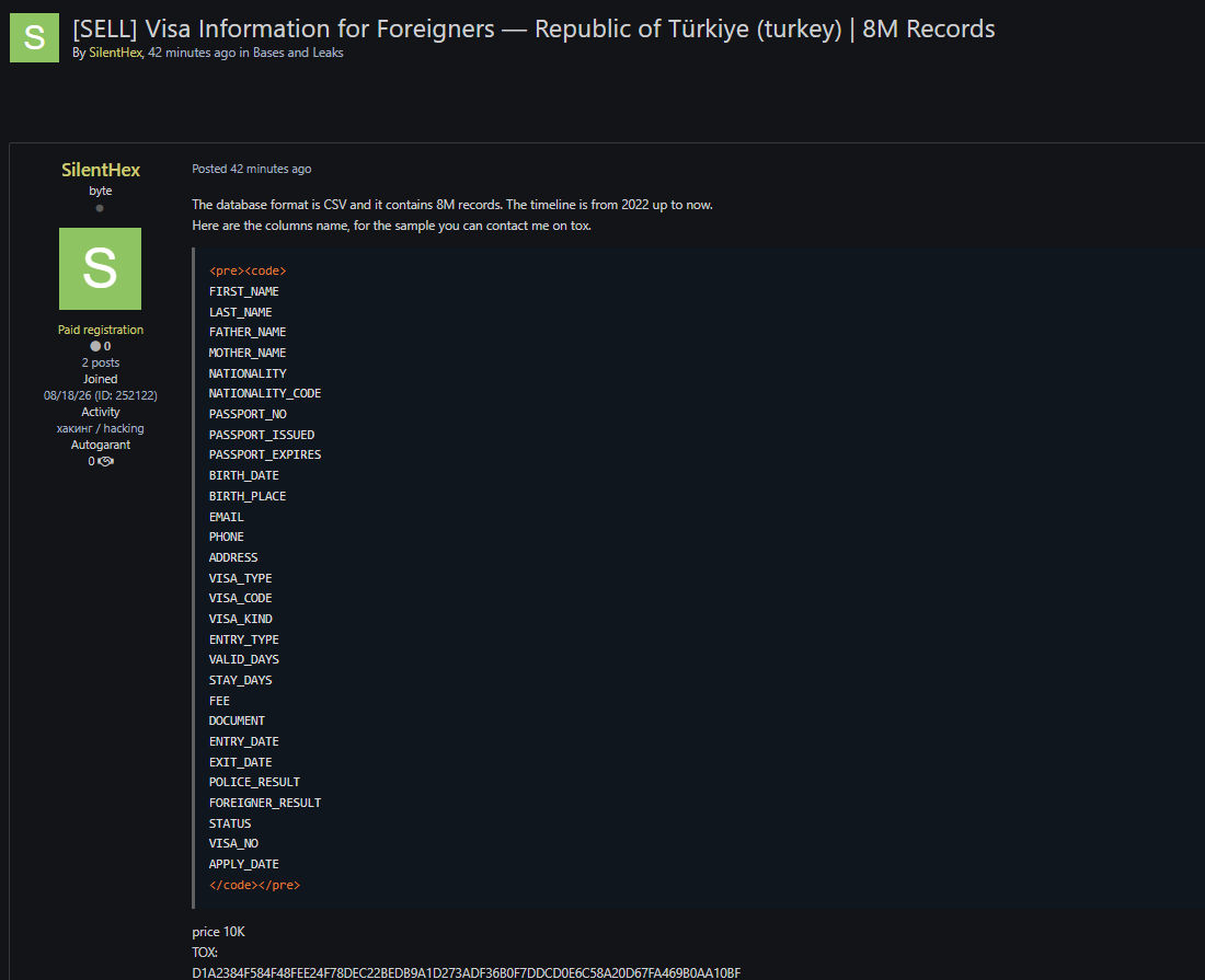 Alleged sale of Visa Information of Foreigners