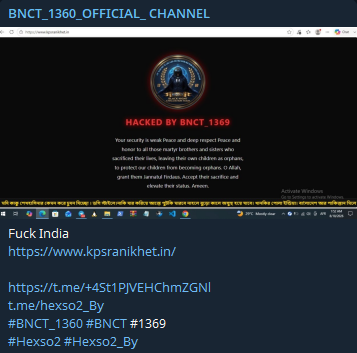 BNCT_1360_OFFICIAL_CHANNEL targets the website of KPS Himalayan Public School