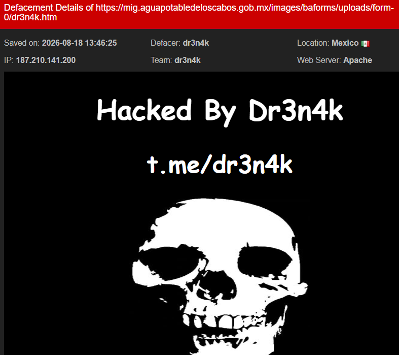 dr3n4k targets the website of OOMSAPAS Los Cabos