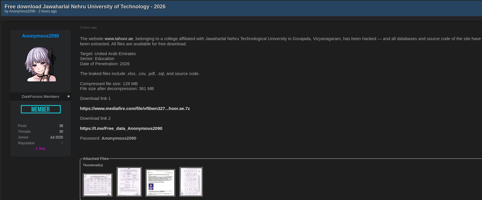 Alleged data breach of JNTU-GV College of Engineering