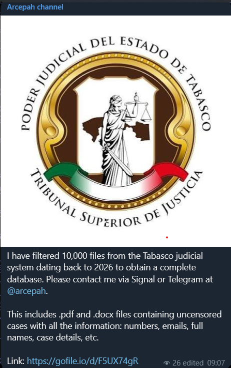 Alleged data leak of Poder Judicial del Estado de Tabasco