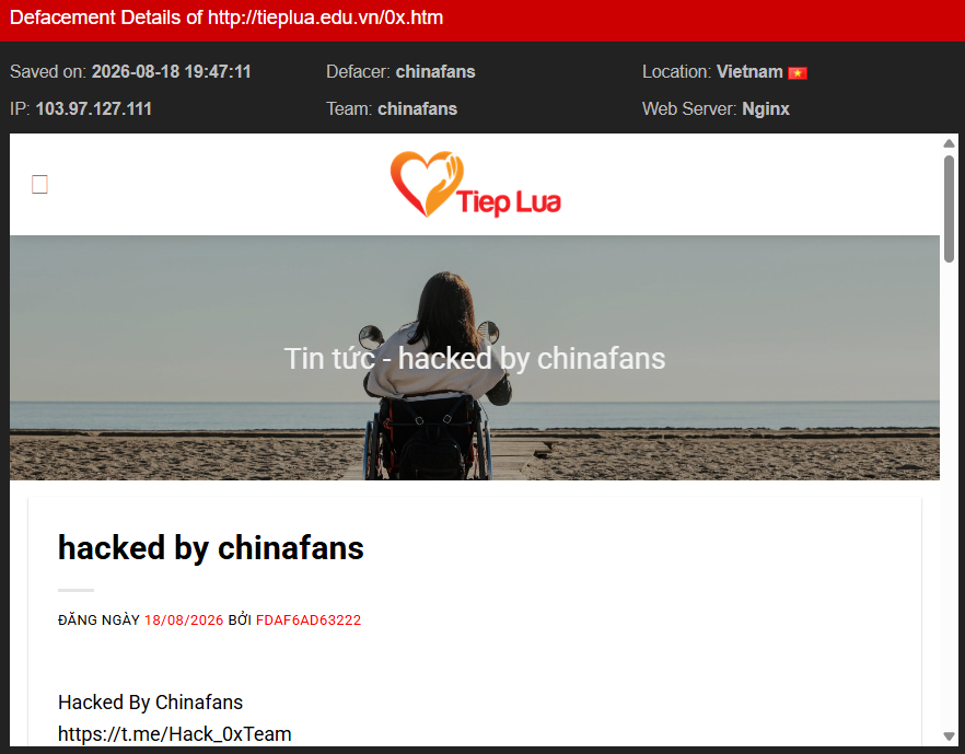 chinafans targets the website of Trung Tâm Tiếp Lửa