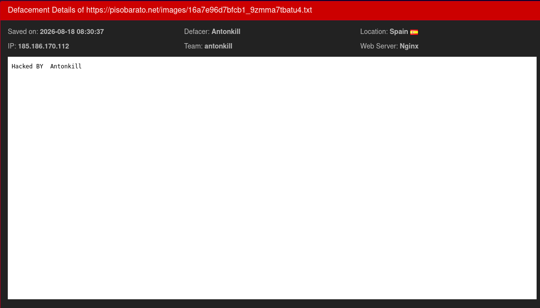 Antonkill targets the website of Piso Barato