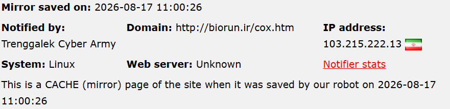 Trenggalek Cyber Army targets the website of Biorun