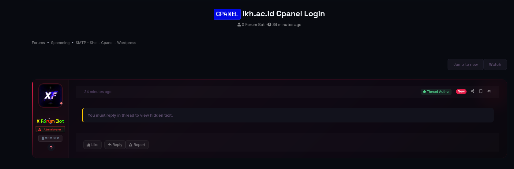 Alleged sale of unauthorized cPanel access to Institut Kesehatan Helvetia Pekanbaru