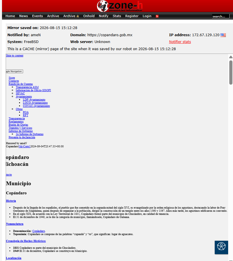 ameN targets the website of H. Ayuntamiento de Copándaro