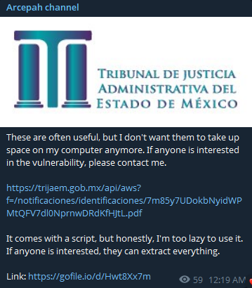 Alleged leak of vulnerability in ADMINISTRATIVE COURT OF JUSTICE OF THE STATE OF MEXICO