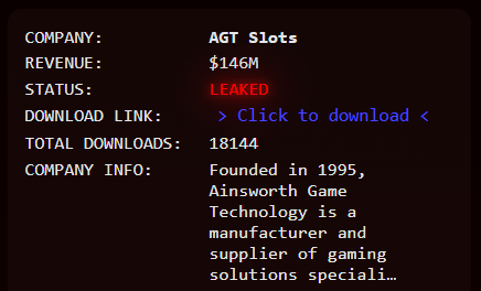 Ainsworth Game Technology Falls Victim to LEAKEDDATA Ransomware