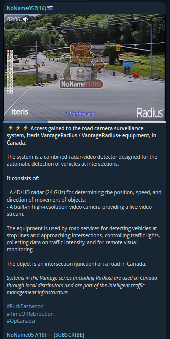 Alleged Unauthorized Access to an Iteris Vantage Road Traffic Surveillance System in Canada