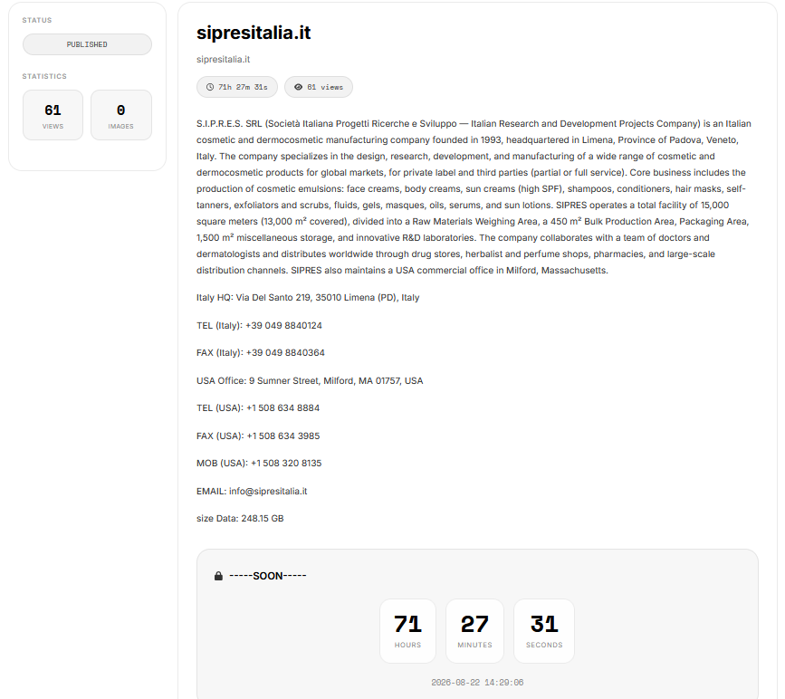 S.I.P.R.E.S. SRL Falls Victim to Krybit Ransomware