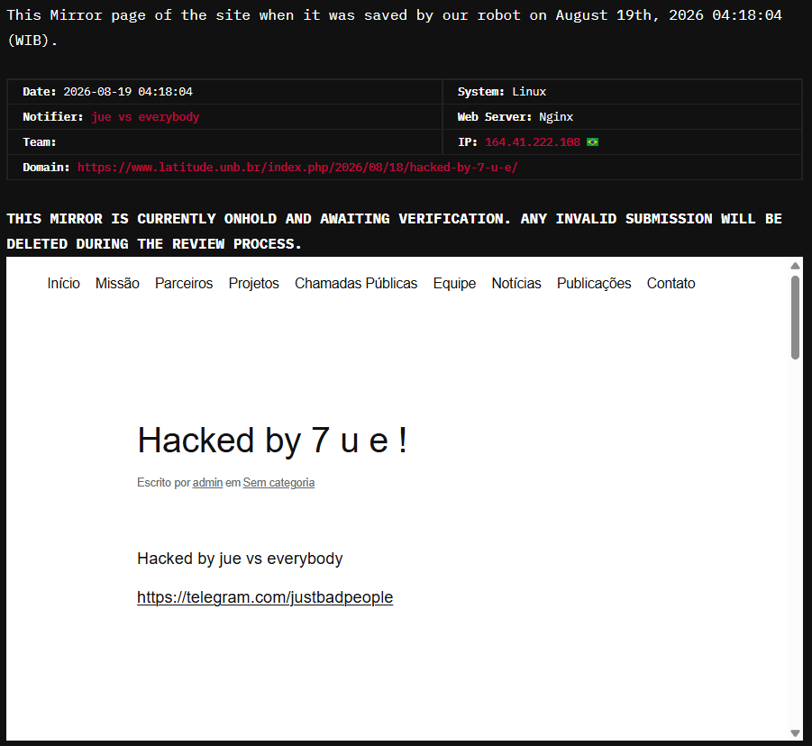 jue vs everybody targets the website of LATITUDE – UnB