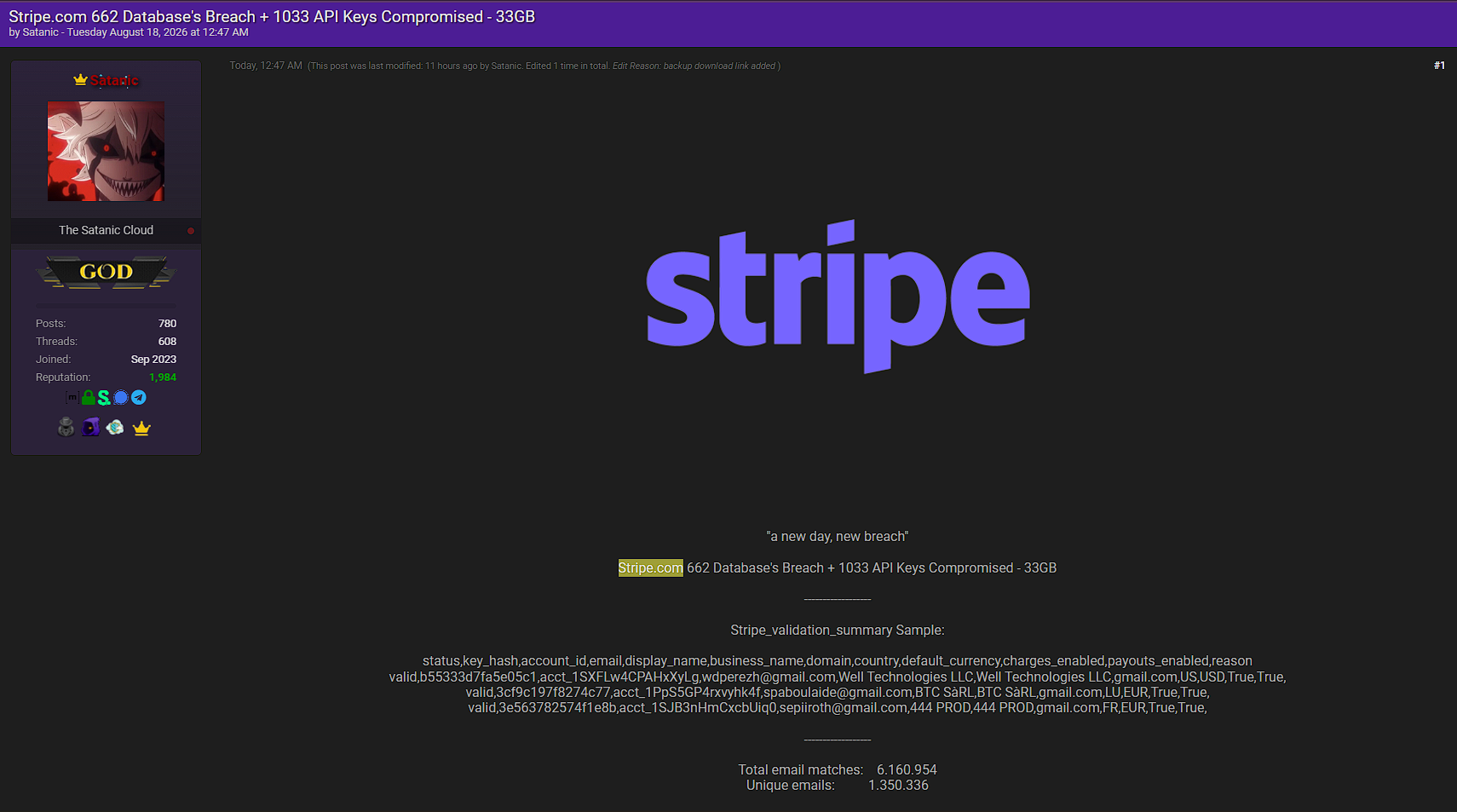 Alleged Data Leak of Stripe