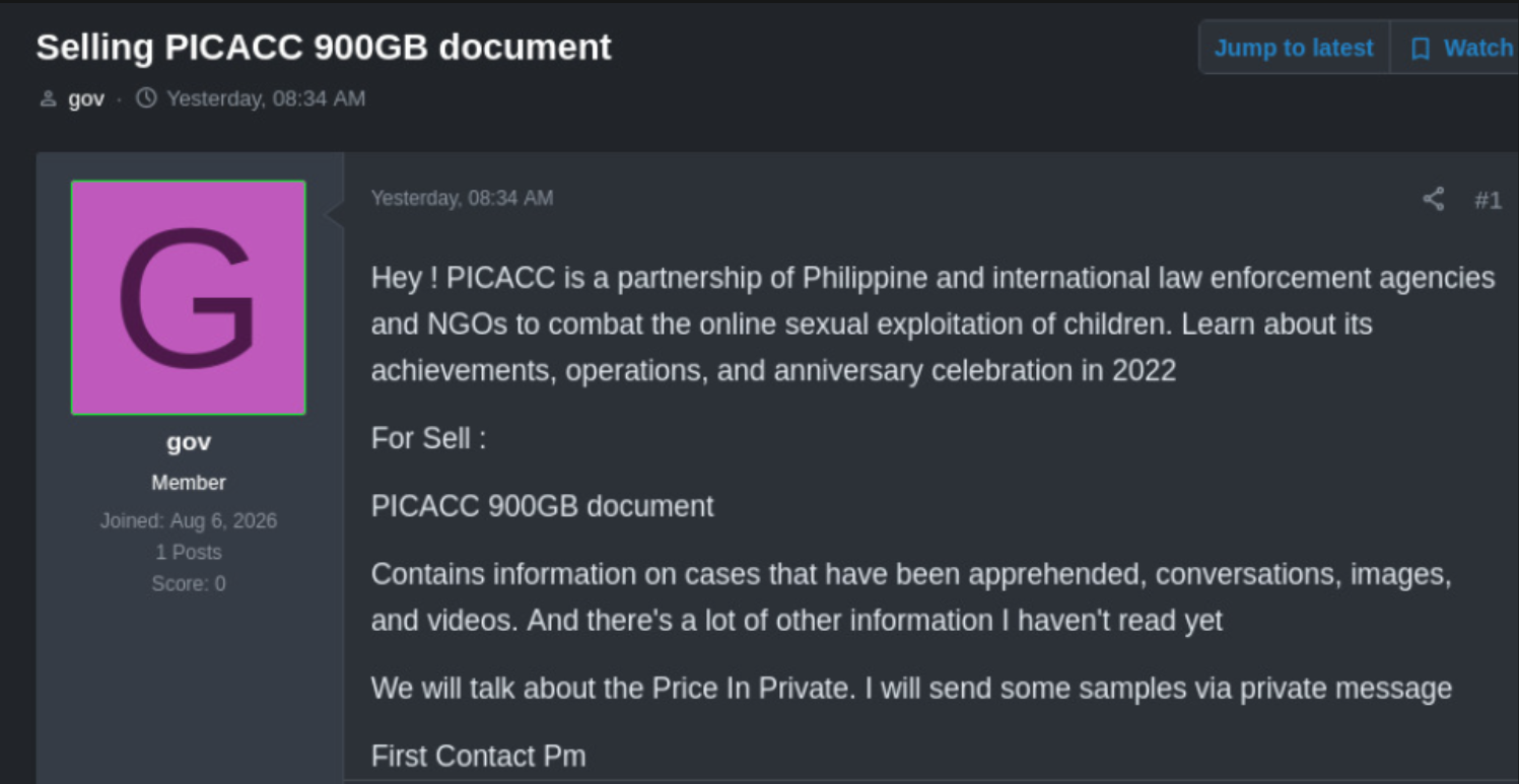 Alleged data breach of PICACC