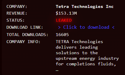 TETRA Technologies, Inc. Falls Victim to LEAKEDDATA Ransomware