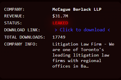 McCague Borlack LLP Falls Victim to LEAKEDDATA Ransomware
