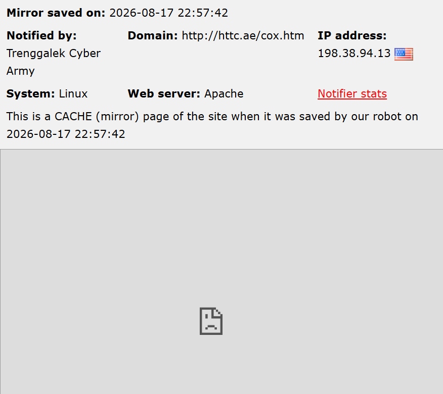 Trenggalek Cyber Army targets the website of Health Tech Training Center LLC