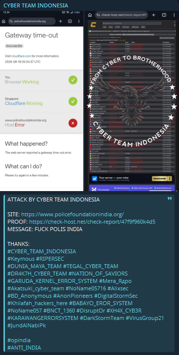 CYBER TEAM INDONESIA targets the website of Indian Police Foundation