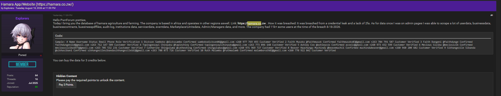 Alleged data breach of Hamara