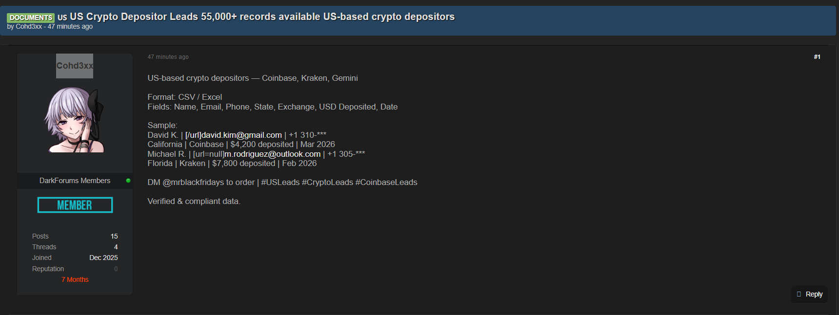Alleged Sale of US Crypto Depositor Data