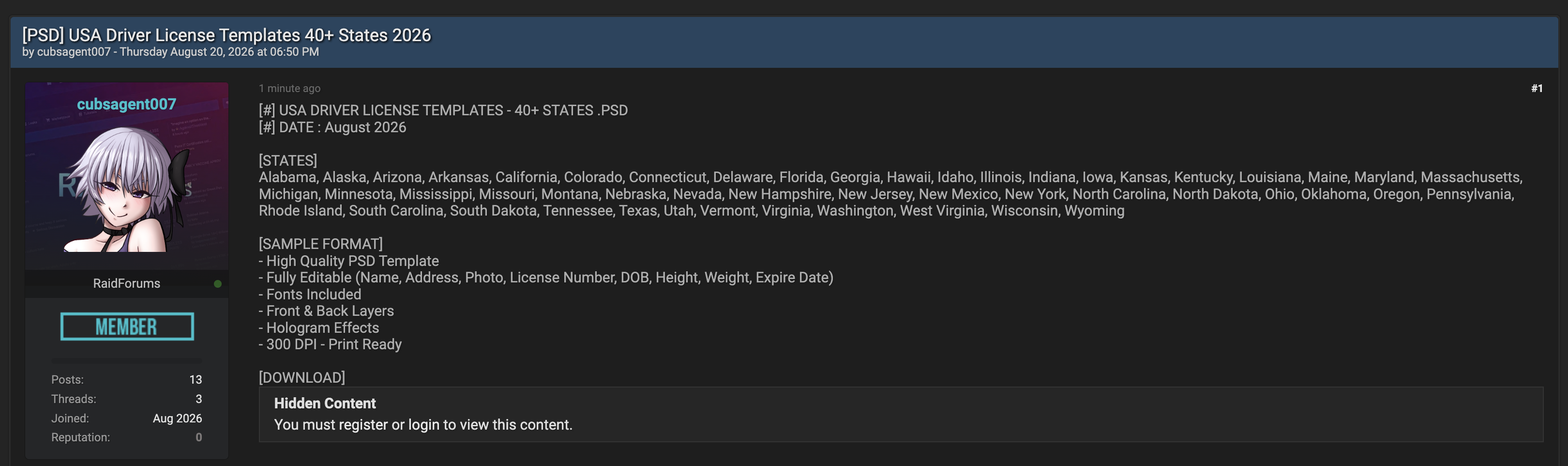 Alleged Data Leak of USA Driver License Templates