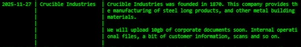 Crucible Industries LLC成为Akira勒索软件的受害者