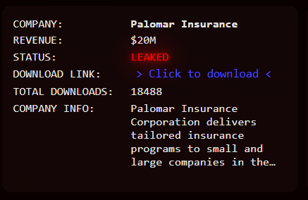 Palomar Insurance Corporation Falls Victim to LEAKEDDATA Ransomware