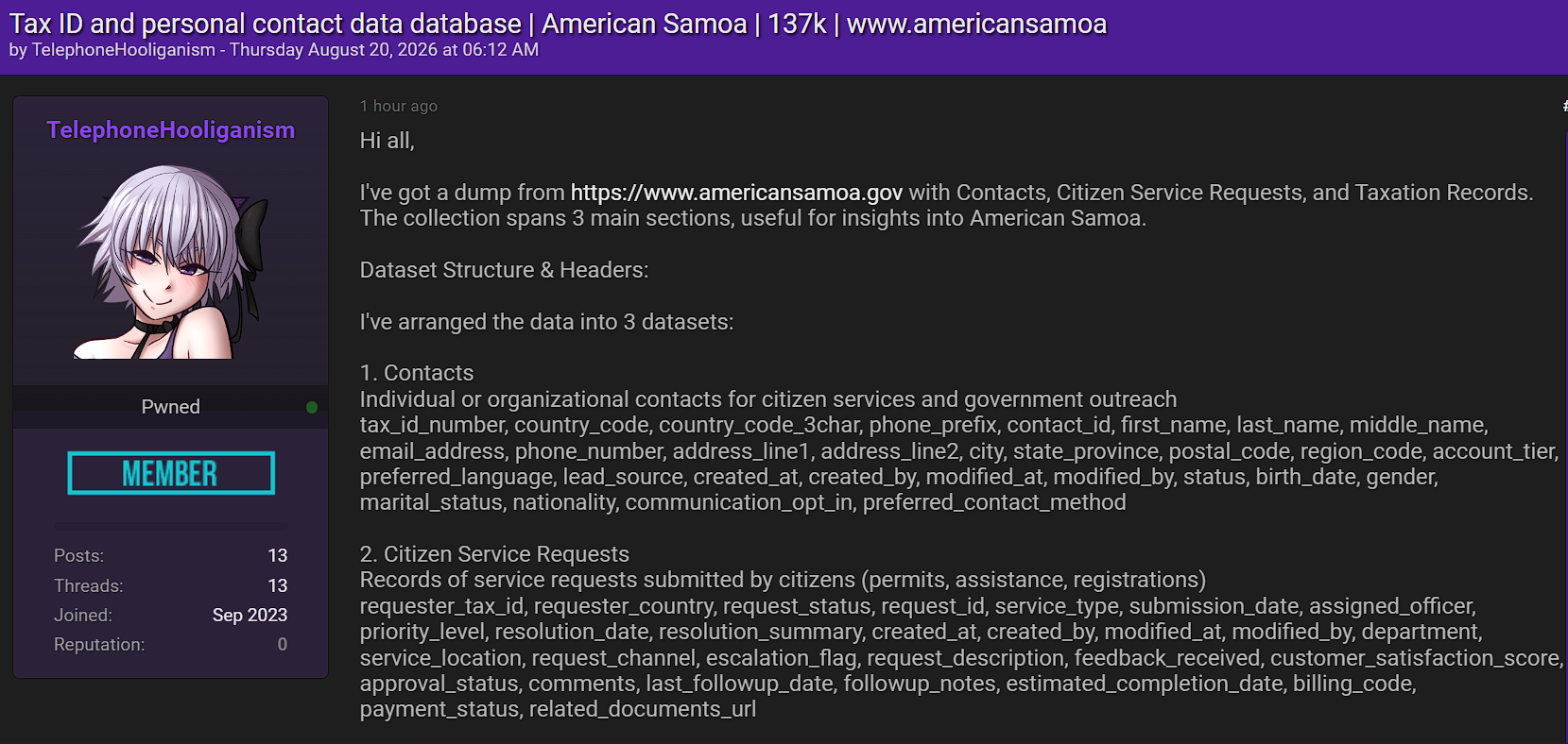 Alleged Sale of American Samoa government