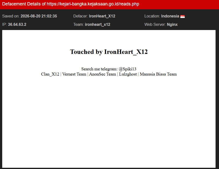 IronHeart_X12 targets the website of Kejaksaan Negeri Bangka