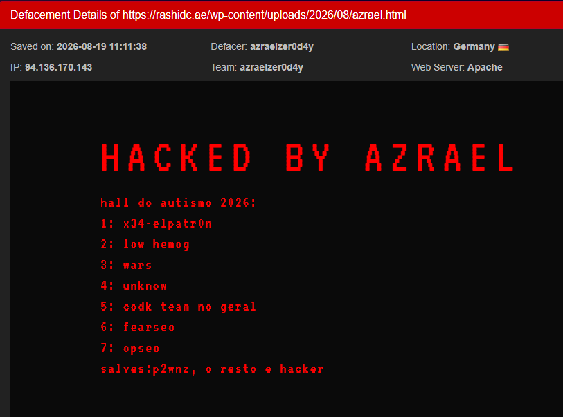 azraelzer0d4y targets the website of Rashid Center for People of Determination