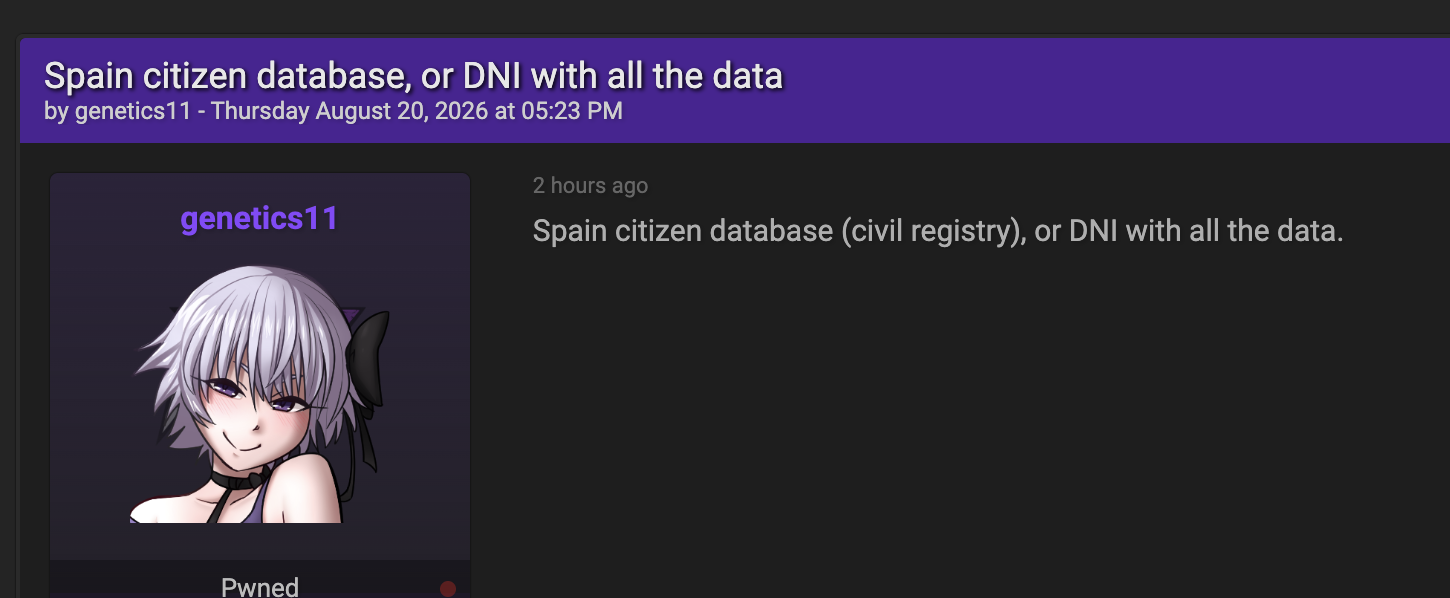 Alleged Data Leak of Spanish Civil Registry