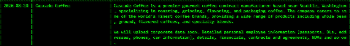 Cascade Coffee, LLC Falls Victim to Akira Ransomware