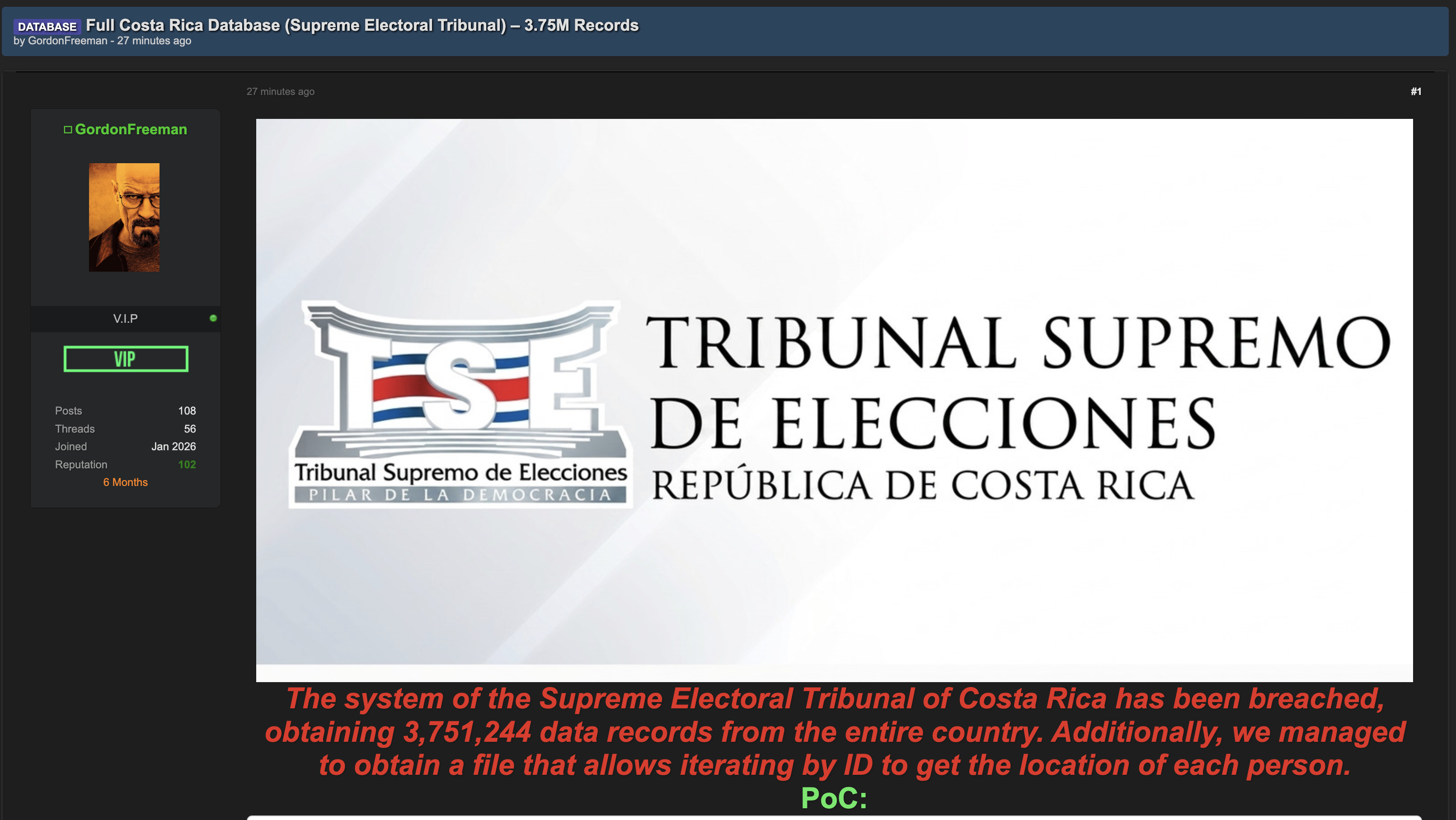 Alleged Data Breach of Supreme Electoral Tribunal of Costa Rica