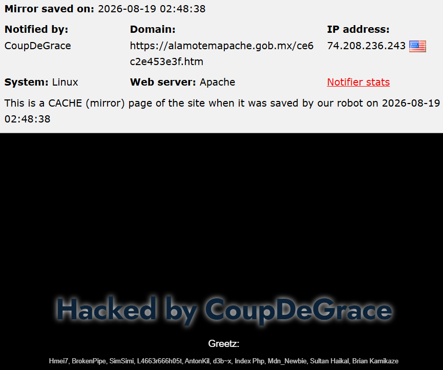 CoupDeGrace targets the website of Álamo Temapache
