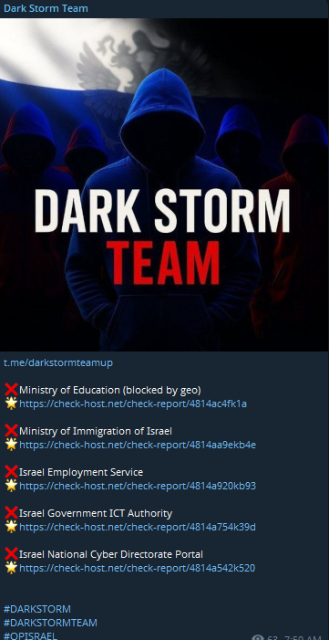 Dark Storm Team targets the website of Israeli Employment Service
