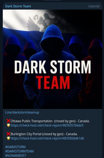 Dark storm team chat targets the website of City of Burlington