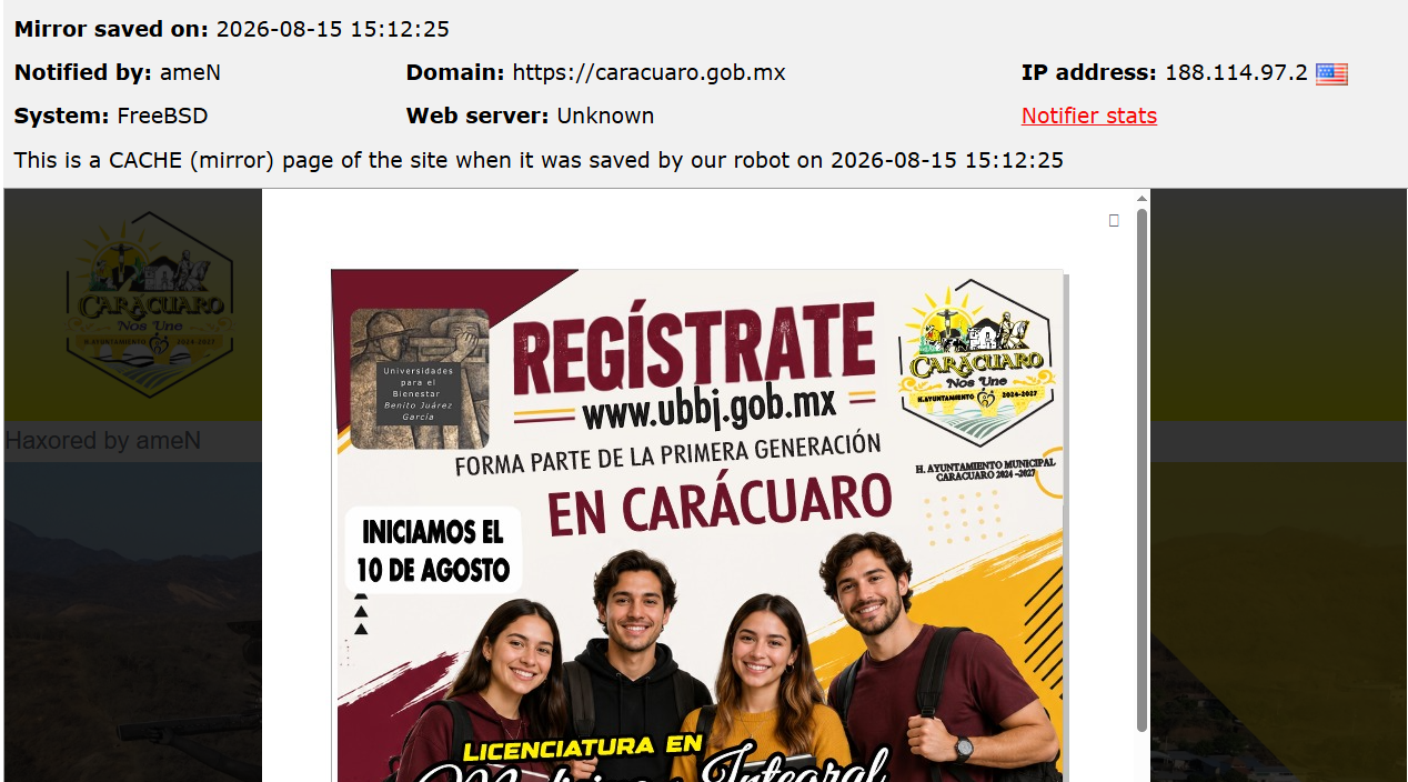 ameN targets the website of Municipality of Carácuaro