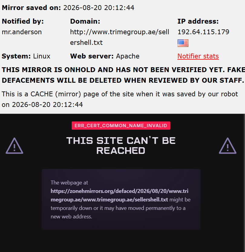 mr.anderson targets the website of trimegroup.ae