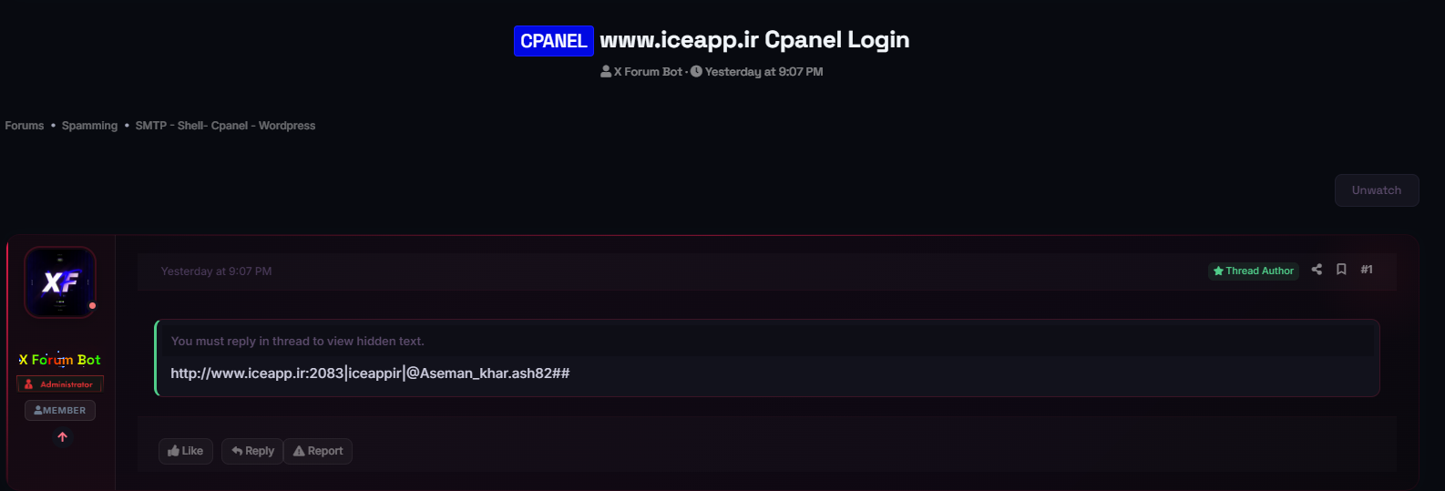Alleged sale of unauthorized access to iceapp.ir
