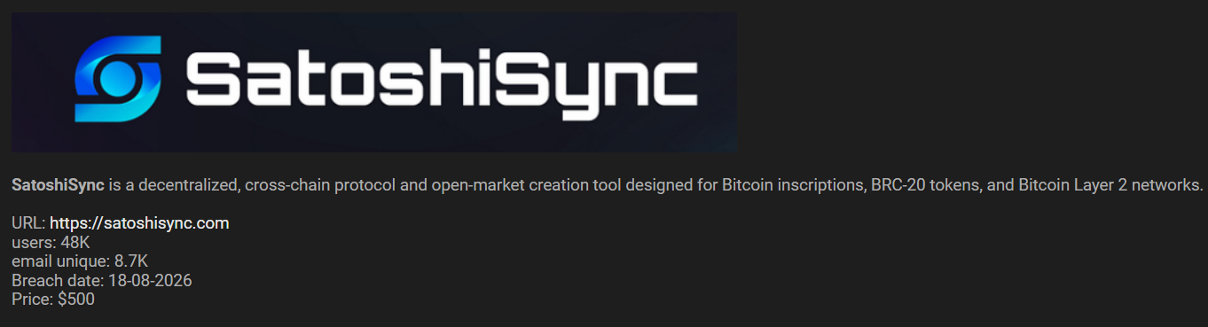 Alleged data breach of Satoshi Sync