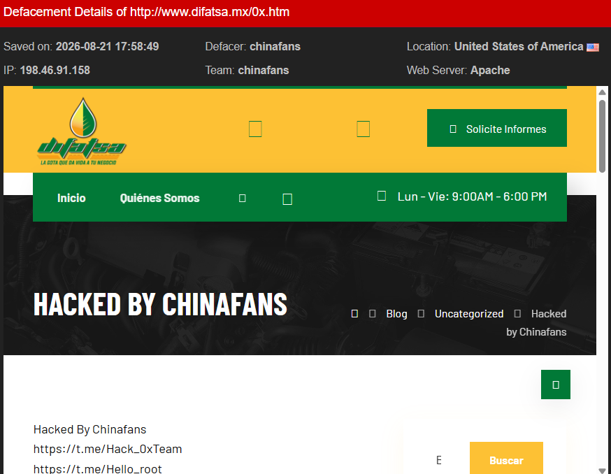 chinafans targets the website of Distribuidora de Autopartes, Filtros, Acumuladores y Lubricantes S.A. de C.V. (