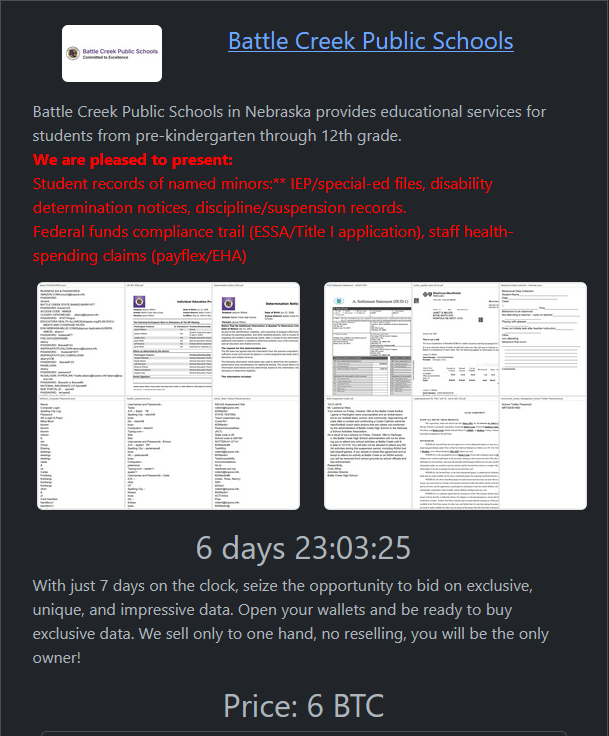 Battle Creek Public Schools Falls Victim to Rhysida Ransomware